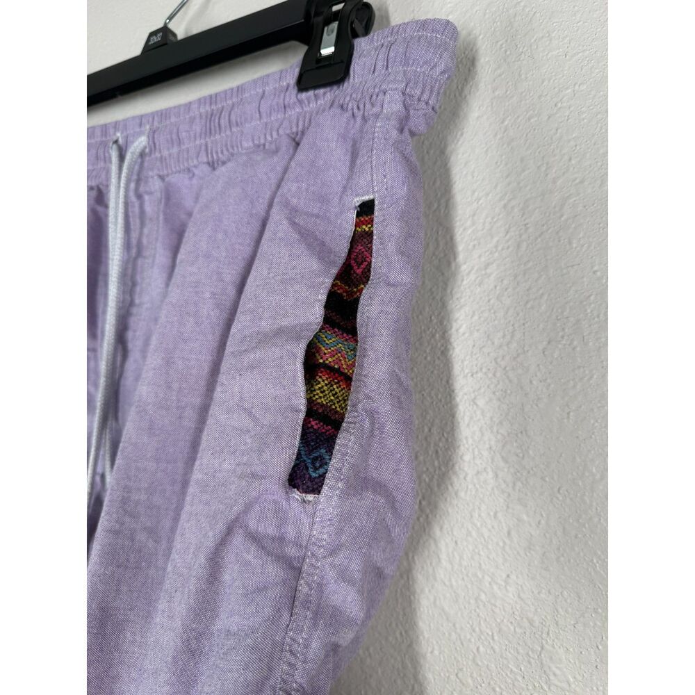 WOWIE Mens Casual Purple Shorts Sz M Drawstring Pull On Aztec Trim Breathable - Picture 2 of 11